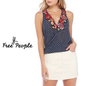 Free People Top Embroidered Tank Flowers XS NWT